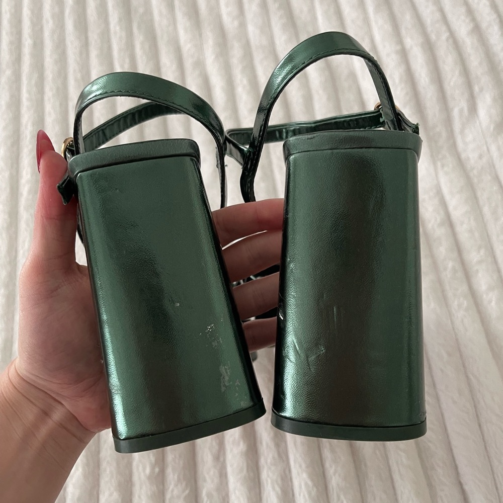 Zara Emerald Green Ankle Strap Platform Sandals - Picture 10 of 11